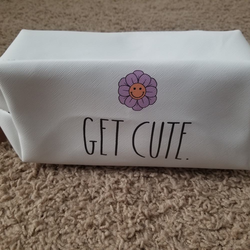 White Cosmetic Bag with Purple Flower